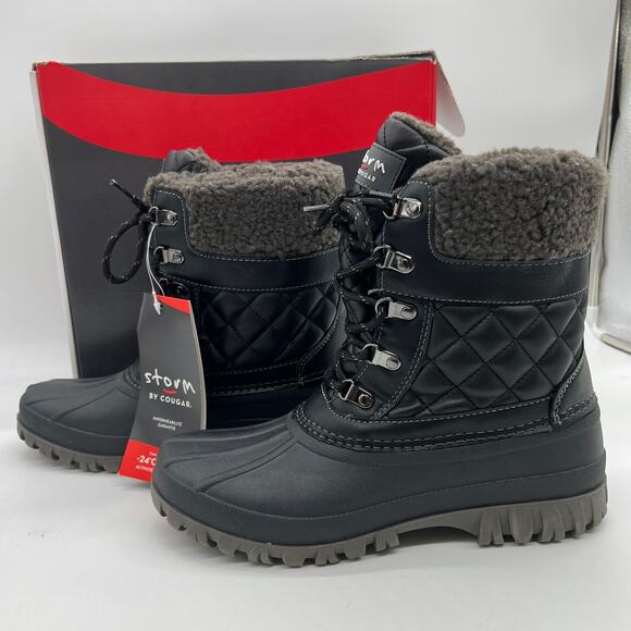 Cougar Waterproof Winter Boots Size 10 Black Quilt Carlisle Lace Up - Picture 7 of 12